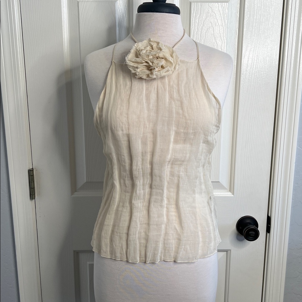 Massimo Dutti Cream Floral-Accent Halter Camisole